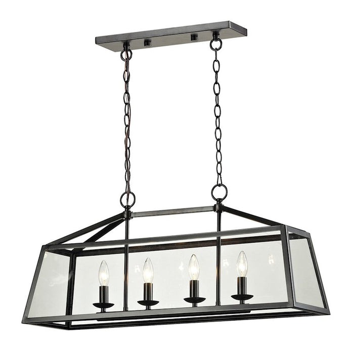 ELK Lighting Alanna 4-Light Linear Chandelier, Bronze/Clear Panels - 31508-4