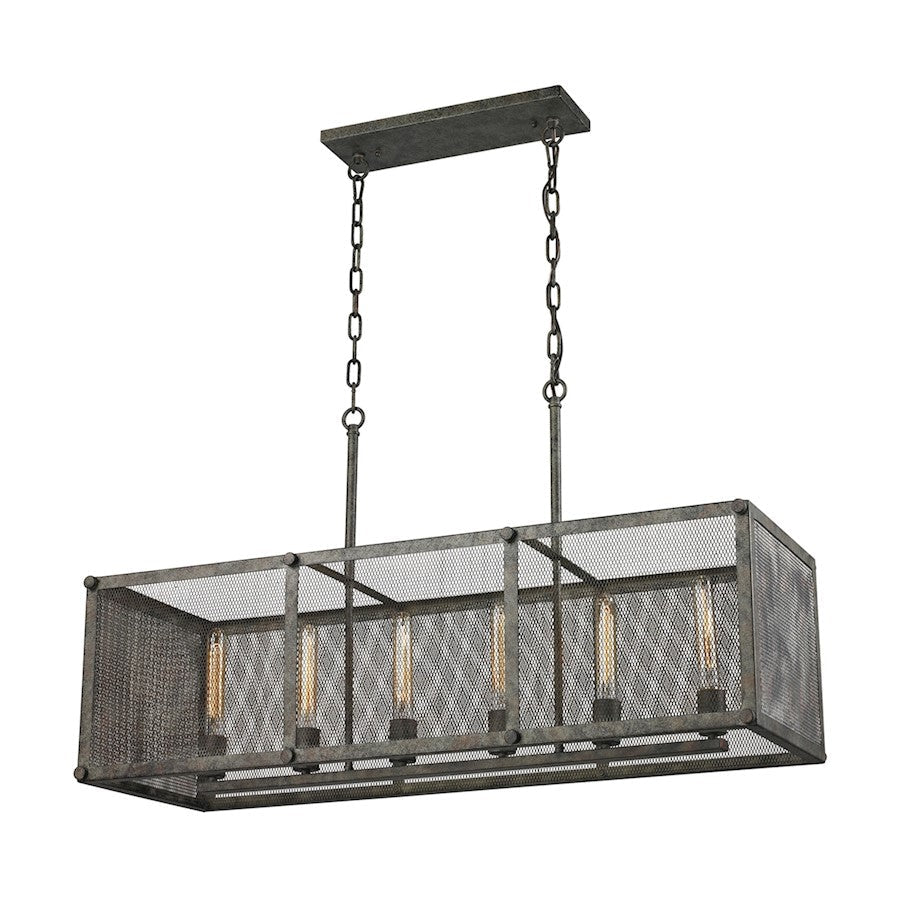 ELK Lighting Perry 6-Light Linear Chandelier, Rust/Wire Mesh Shade - 31511-6