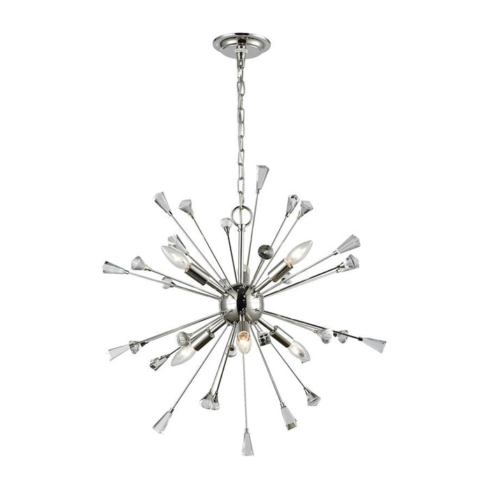 ELK Lighting Sprigny 6-Light Chandelier, Polished Nickel/Clear Crystal - 33030-6