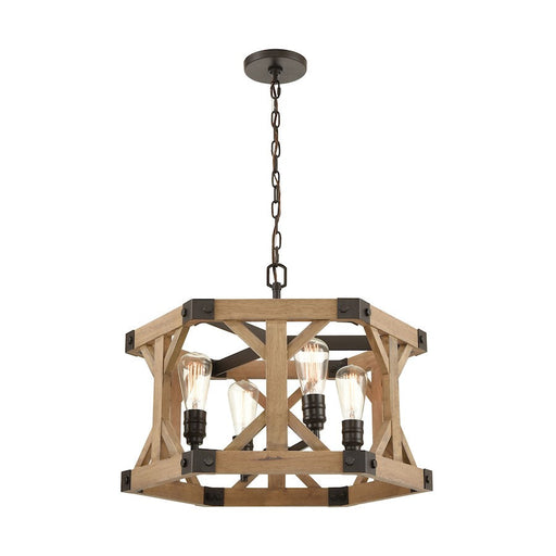 ELK Lighting Structure 4-Light Chandelier, Bronze and Natural Wood - 33322-4