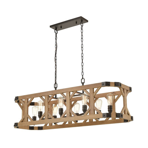 ELK Lighting Structure 8-Light Island Light, Bronze and Natural Wood - 33324-8