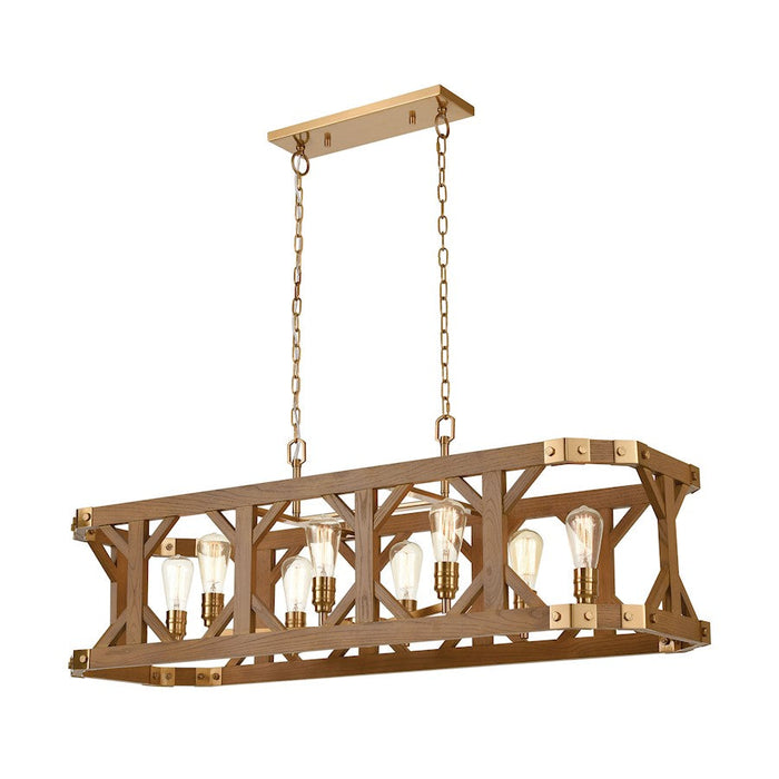 ELK Lighting Structure 8-Light Island Light, Satin Brass & Medium Oak - 33325-8