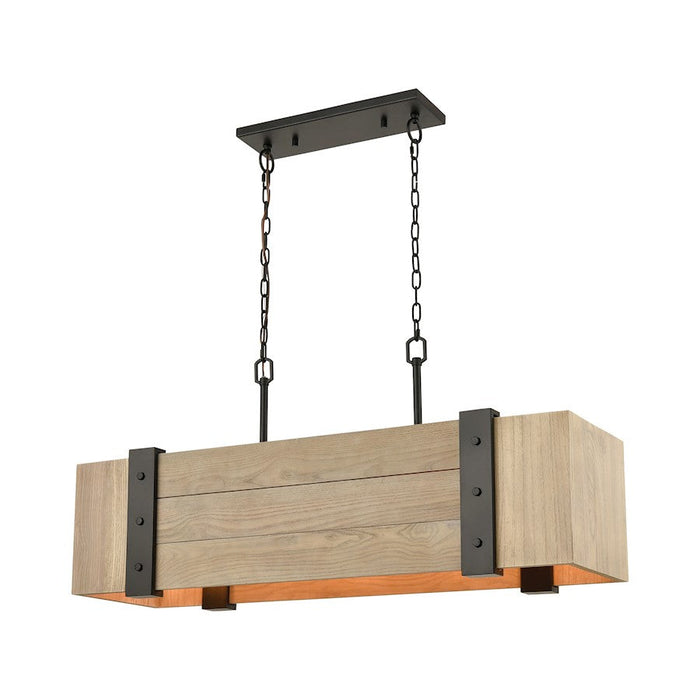 ELK Lighting Wooden Crate 5-Light Island, Bronze/Slatted Wood Shade, - 33386-5