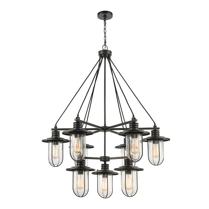 ELK Lighting Lakeshore Drive 9-Light Chandelier, Black/Seedy Glass - 46406-9