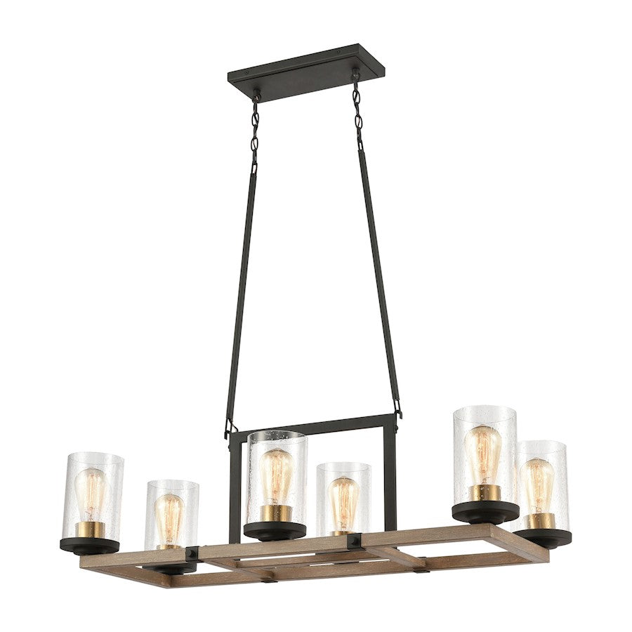 ELK Lighting Geringer 6-Light Island Light, Charcoal & Beechwood/Seedy - 47290-6