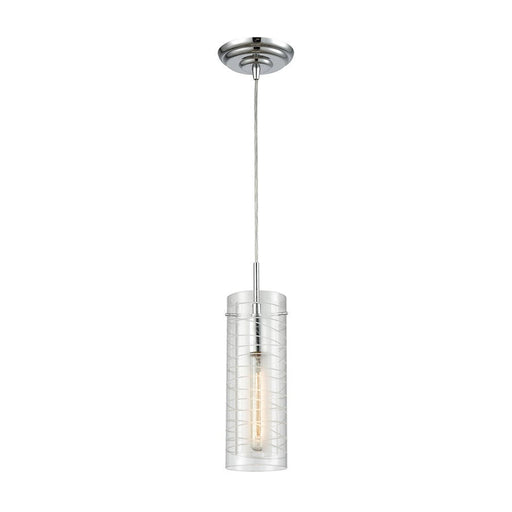 ELK Lighting Swirl 1-Light Mini Pendant, Chrome/Clear Etched Glass - 56595-1