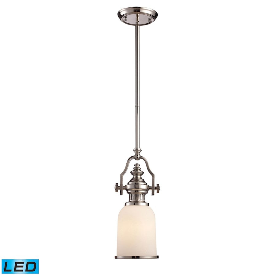 ELK Lighting Chadwick 112 1-Light Mini Pendant, Nickel/White, LED - 66112-1-LED