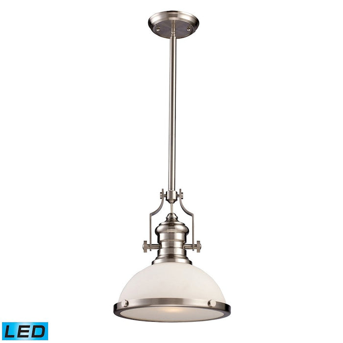 ELK Lighting Chadwick 123 1-Light Pendant, Nickel/White Glass, LED - 66123-1-LED