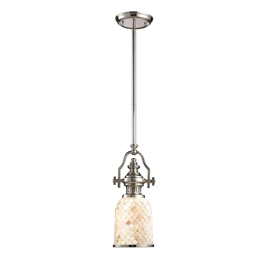 ELK Lighting Chadwick 412 1-Light Mini Pendant, Nickel/Cappa Shell - 66412-1