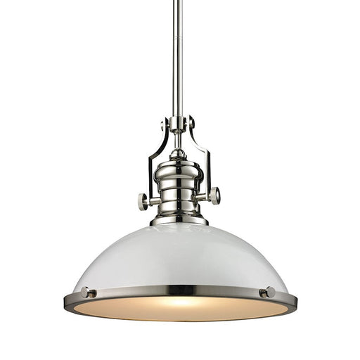 ELK Lighting Chadwick 516 1-Light 17" Pendant, Nickel/White Shade - 66516-1