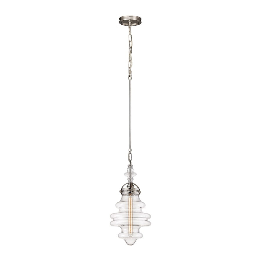 ELK Lighting Gramercy 1-Light 10" Mini Pendant, Nickel/Clear - 67117-1