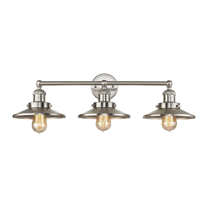 ELK Lighting English Pub 3-Light Vanity Lamp, Satin Nickel/Metal Shade - 67172-3