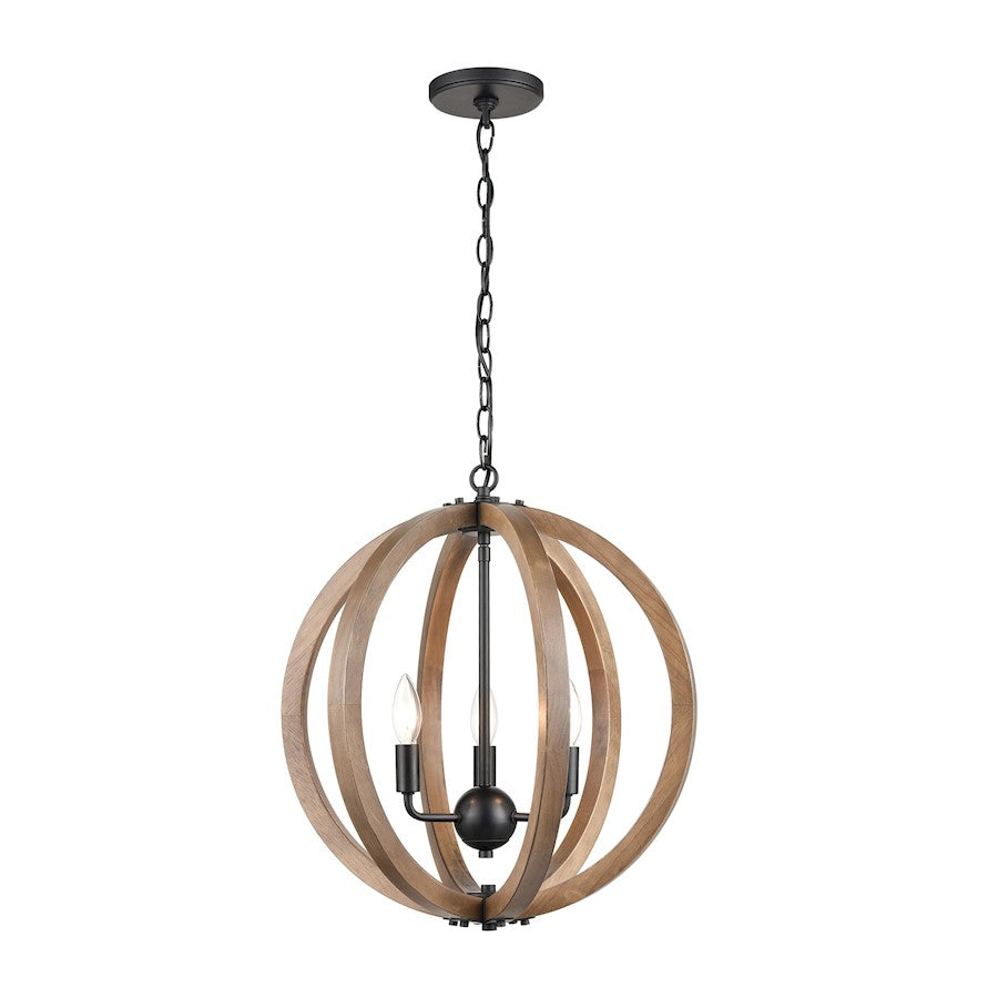 ELK Lighting Barrow 3-Light 18" Chandelier, Birchwood and Matte Black - 81405-3