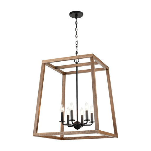 ELK Lighting Barrow 6-Light 26" Chandelier, Birchwood and Matte Black - 81416-6