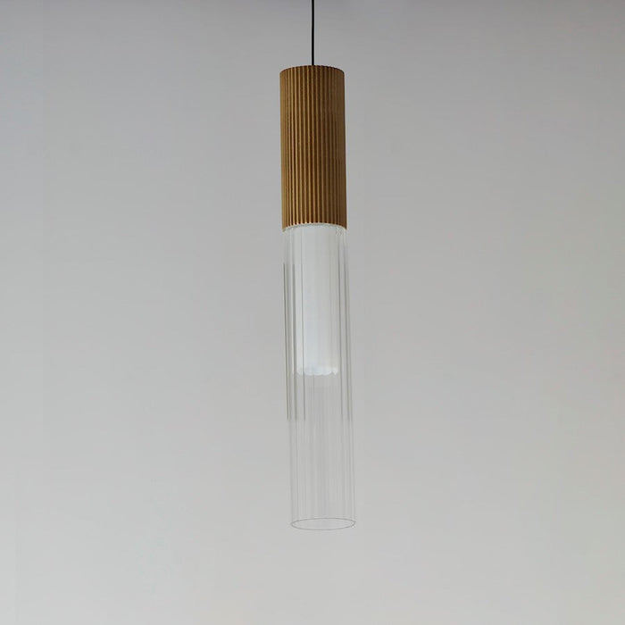 ET2 Lighting Reeds LED Pendant, Gold/Clear Ribbed