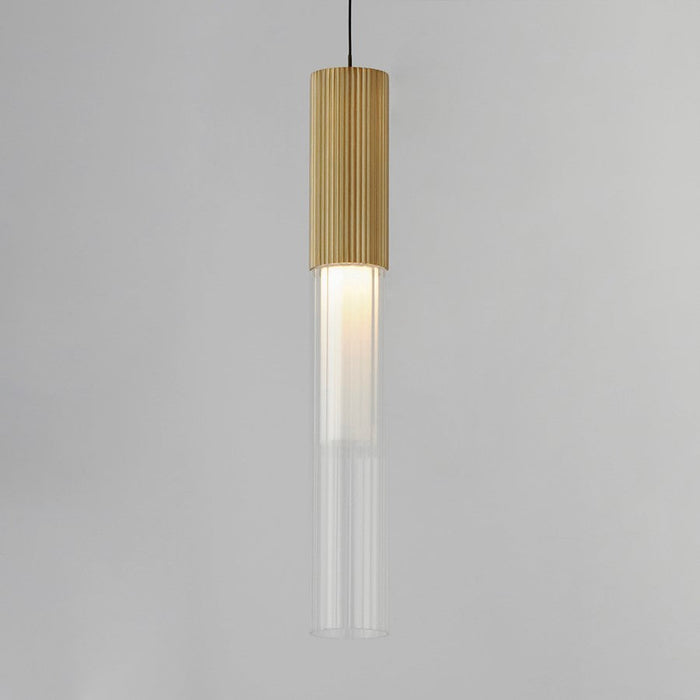 ET2 Lighting Reeds LED Pendant, Gold/Clear Ribbed