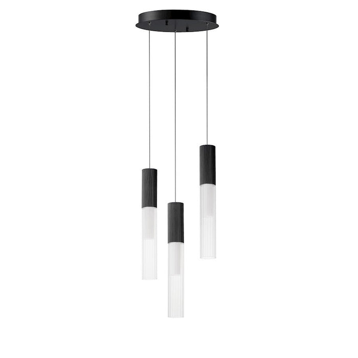 ET2 Lighting Reeds 3 Light Pendant, Black/Clear Ribbed - E11013-144BK