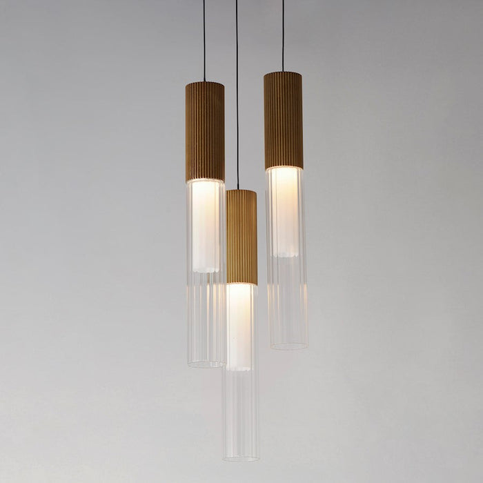 ET2 Lighting Reeds LED Pendant, Gold/Clear Ribbed