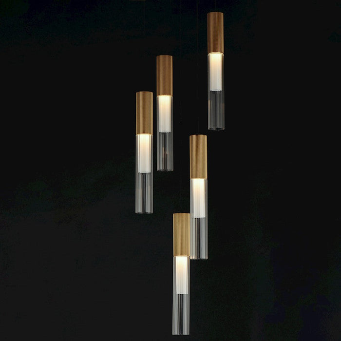 ET2 Lighting Reeds LED Pendant, Gold/Clear Ribbed