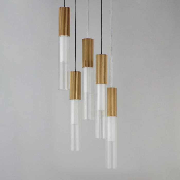 ET2 Lighting Reeds LED Pendant, Gold/Clear Ribbed