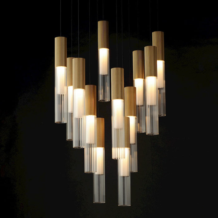 ET2 Lighting Reeds LED Pendant, Gold/Clear Ribbed