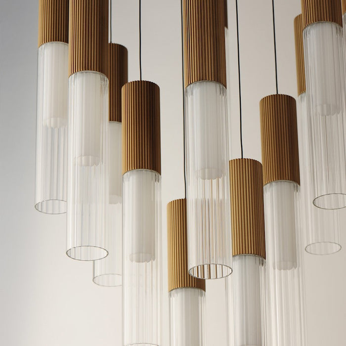 ET2 Lighting Reeds LED Pendant, Gold/Clear Ribbed