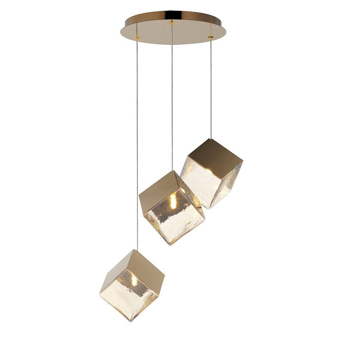 ET2 Lighting Ice Cube 3Lt Multi-Light LED Pendant, Gold/Amber - E24683-26FG