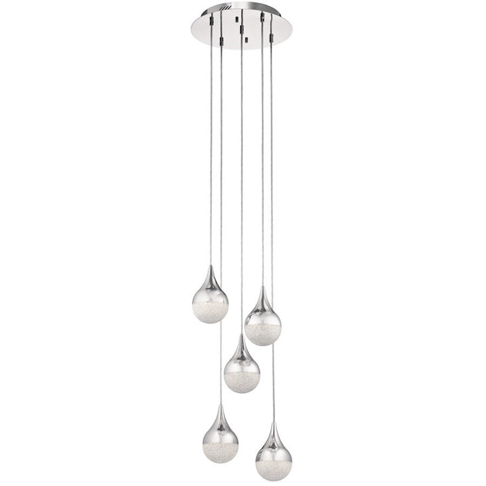 Elan Kiss 5 Lt LED Cluster Pendant, Chrome/Clear Acrylic/Cubic Chips - 83948