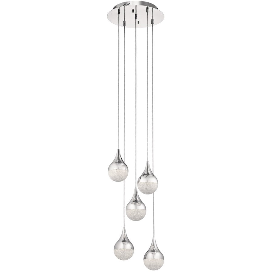 Elan Kiss 5 Lt LED Cluster Pendant, Chrome/Clear Acrylic/Cubic Chips - 83948