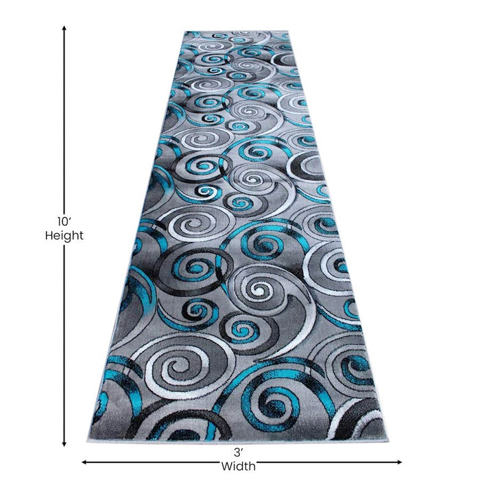 Flash Furniture Masie 3X10 Swirl Area Rug, Turquoise