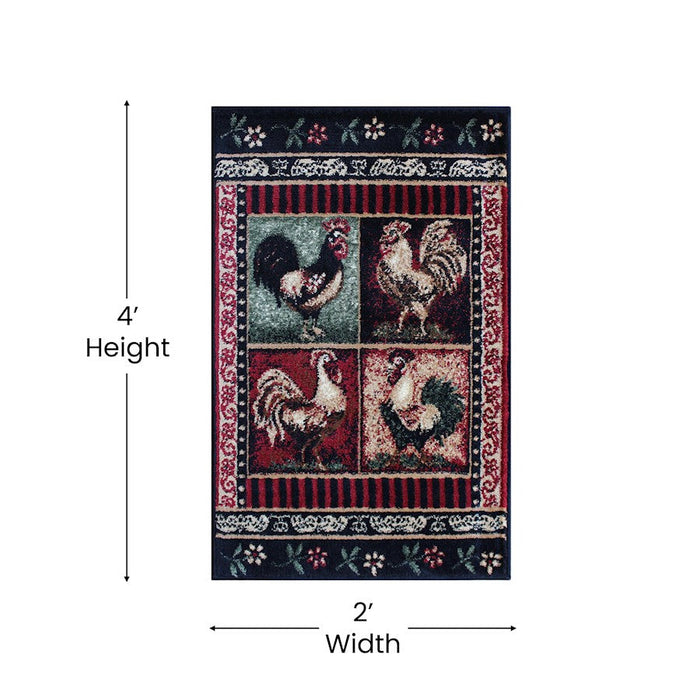 Flash Furniture Gallus 2X3 Rooster Area Rug, Black