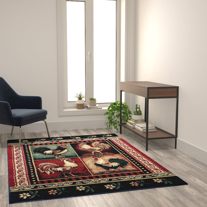 Flash Furniture Gallus Rooster Area Rug, Red