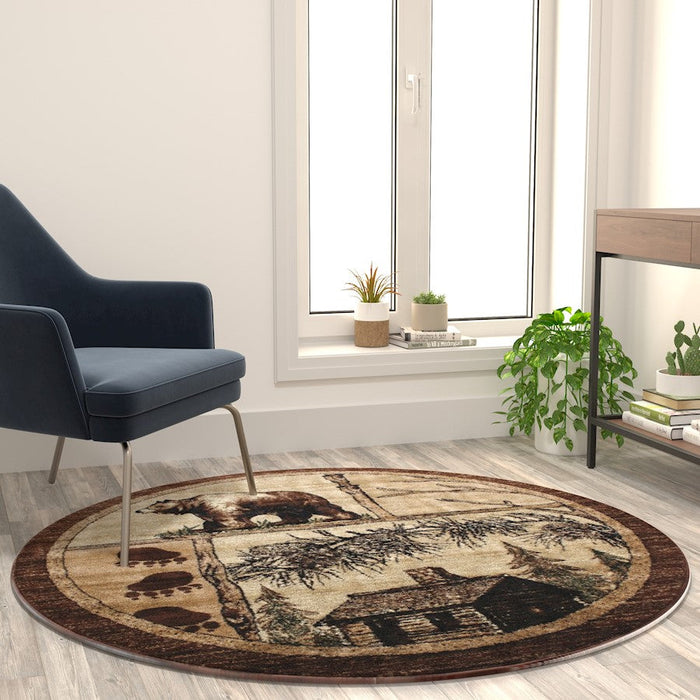 Flash Furniture Vale 6X6 Wildlife Area Rug, Beige