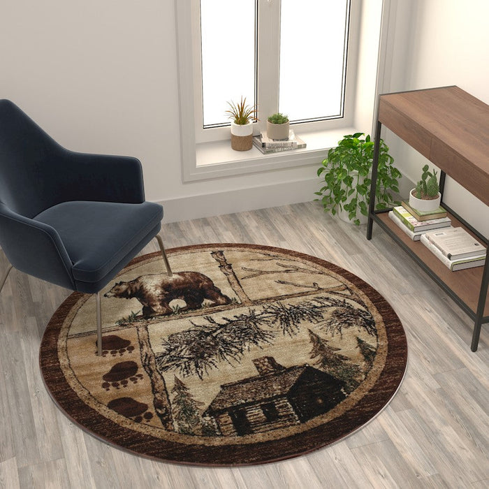 Flash Furniture Vale 6X6 Wildlife Area Rug, Beige