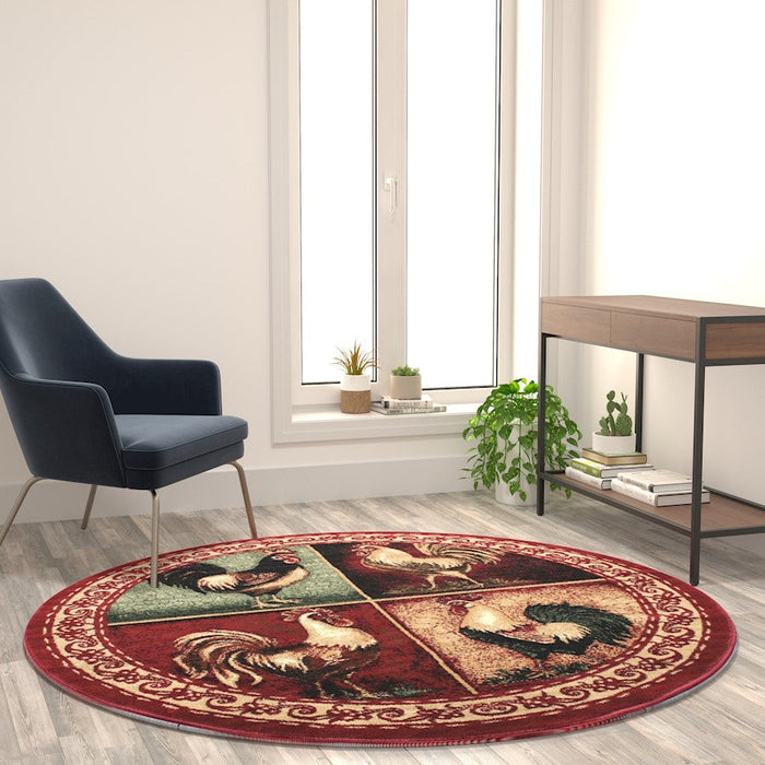 Flash Furniture Gallus Round Rooster Area Rug, Red