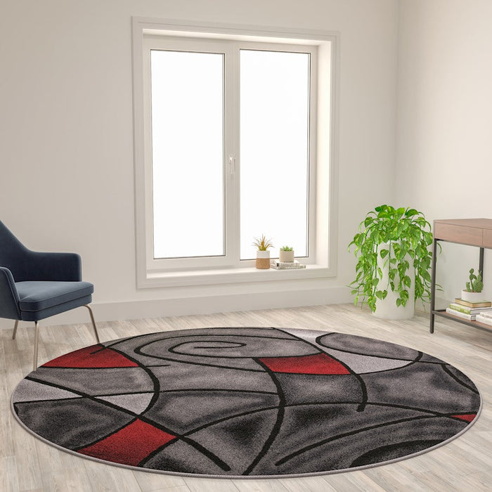 Flash Furniture Jubilee 7X7 Round Abstract Rug, Red