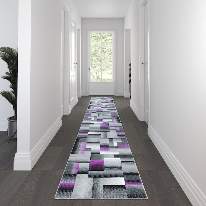 Flash Furniture Elio 3X16 Block Area Rug, Purple