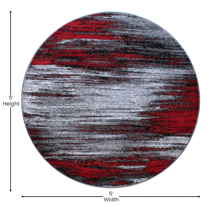 Flash Furniture Rylan 5X5 Round Abstract Rug, Red