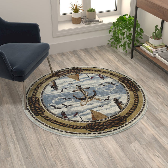 Flash Furniture Edmund 4X4 Nautical Area Rug, Beige