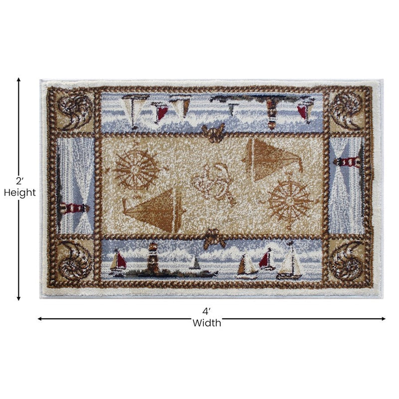 Flash Furniture Sovalye 2X3 Nautical Area Rug, Beige