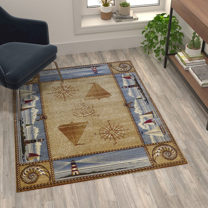 Flash Furniture Sovalye Nautical Area Rug, Beige