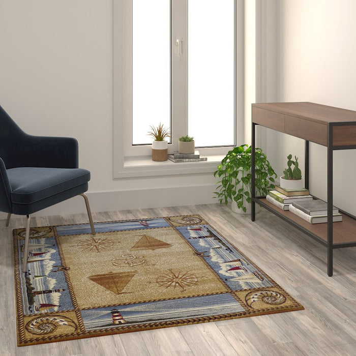 Flash Furniture Sovalye Nautical Area Rug, Beige