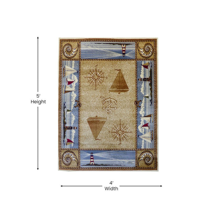 Flash Furniture Sovalye Nautical Area Rug, Beige