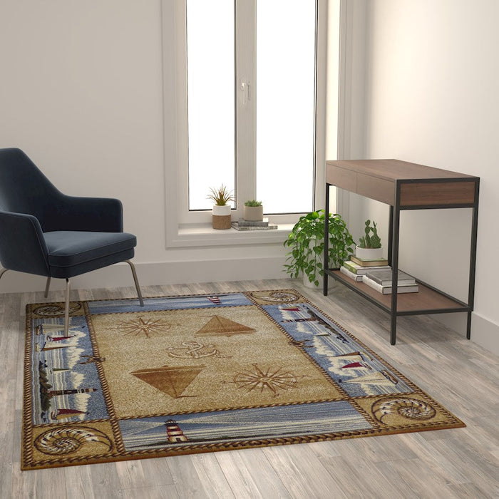 Flash Furniture Sovalye Nautical Area Rug, Beige