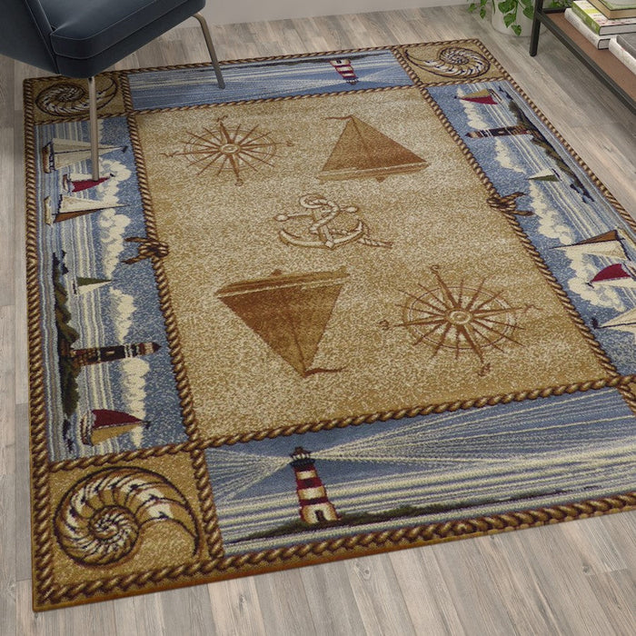 Flash Furniture Sovalye Nautical Area Rug, Beige