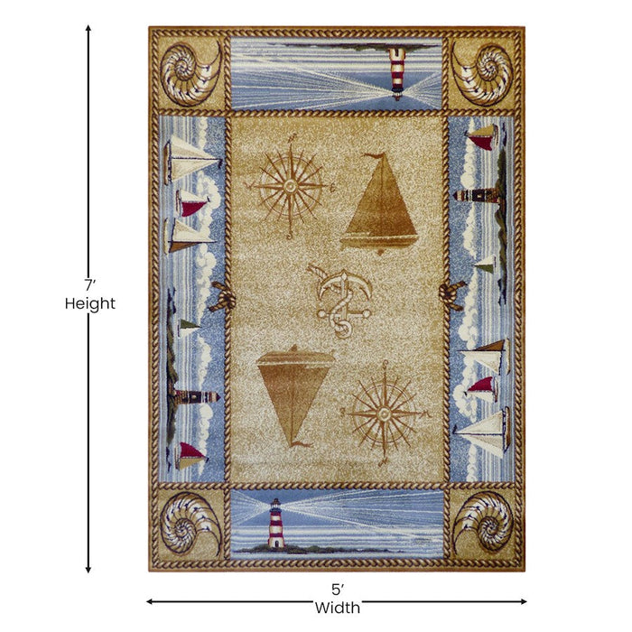 Flash Furniture Sovalye Nautical Area Rug, Beige