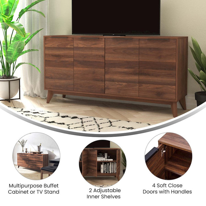 Flash Furniture Hatfield 4 Door Buffet Sideboard, Dark Walnut