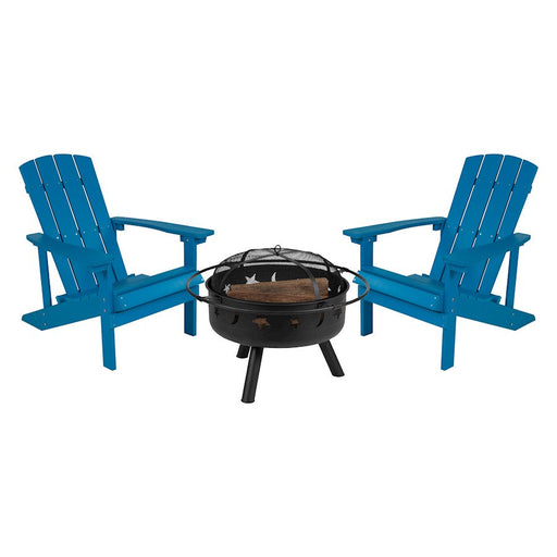 Flash Charlestown 3 PC Adirondacks/Fire Pit, Blue - JJ-C145012-32D-BLU-GG