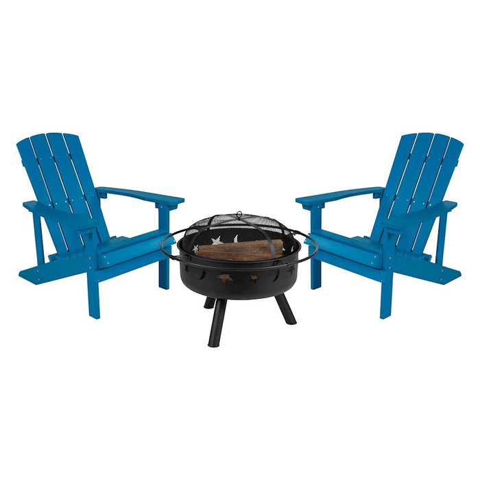 Flash Charlestown 3 PC Adirondacks/Fire Pit, Blue - JJ-C145012-32D-BLU-GG