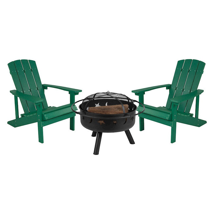 Flash Charlestown 3 PC Adirondacks/Fire Pit, Green - JJ-C145012-32D-GRN-GG